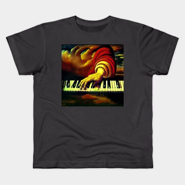 A Hand Coming Down From The Sky Playing A Keyboard With A Little Too Much Force Kids T-Shirt by Musical Art By Andrew